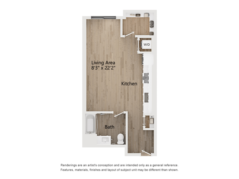 Floor plan for studio, 1 bath, 604 sqft